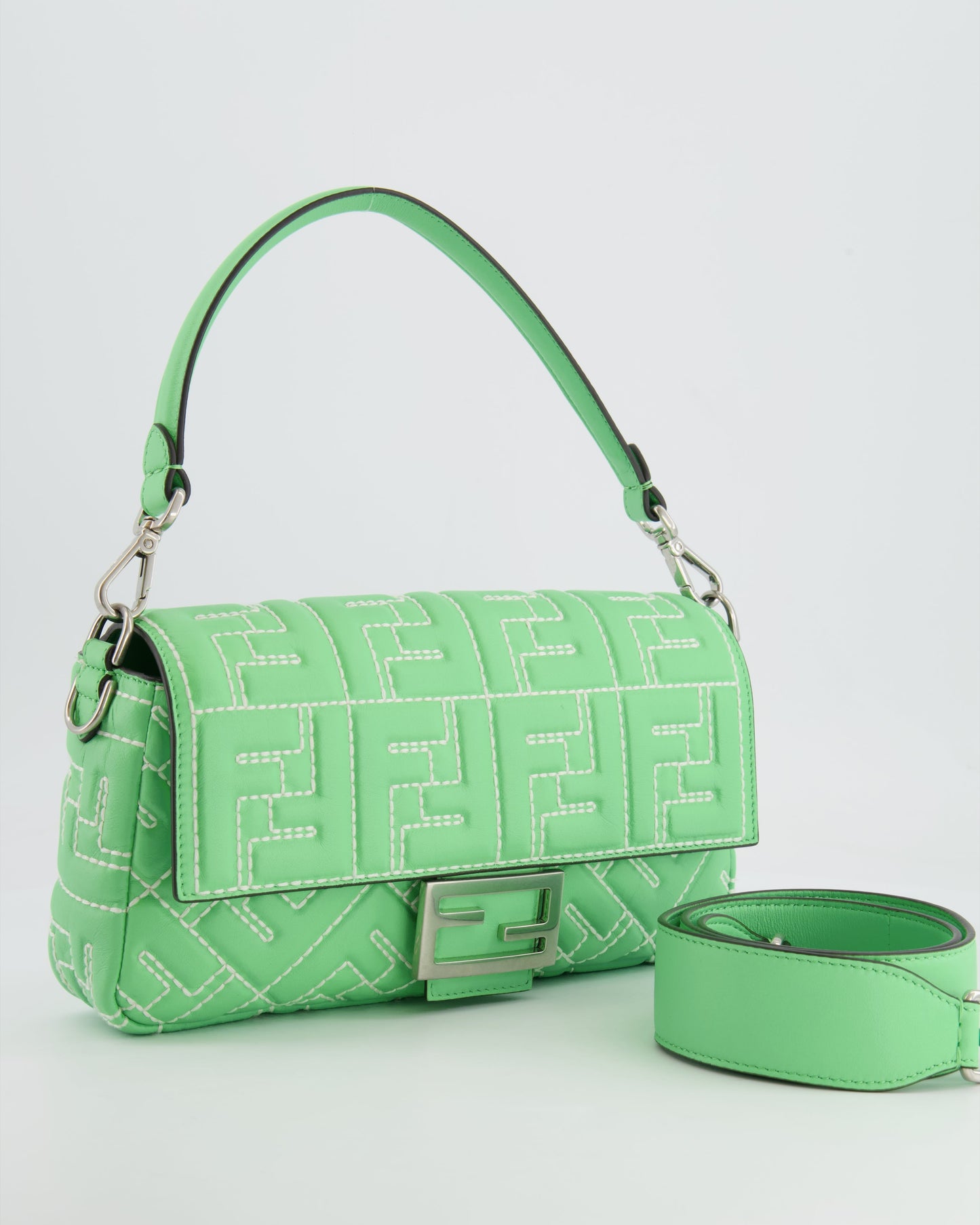 *Limited Edition* Fendi 2023 Green Edamame Leather Baguette Bag with Silver Hardware