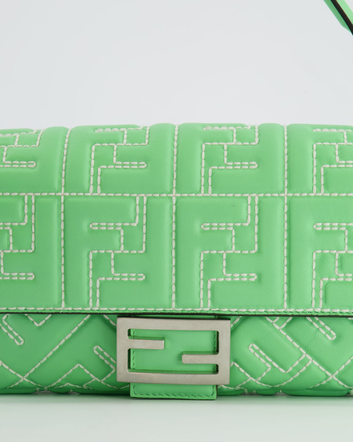 *Limited Edition* Fendi 2023 Green Edamame Leather Baguette Bag with Silver Hardware