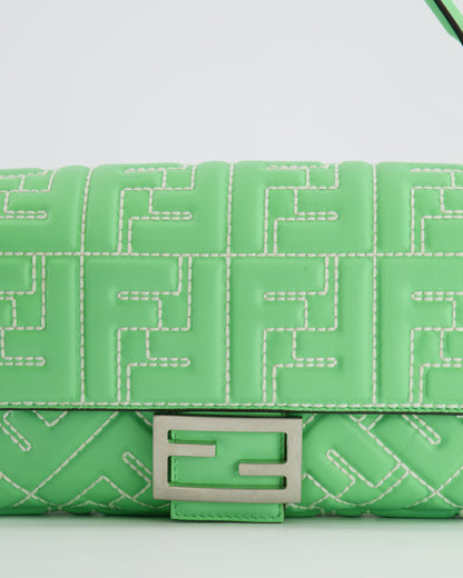 *Limited Edition* Fendi 2023 Green Edamame Leather Baguette Bag with Silver Hardware