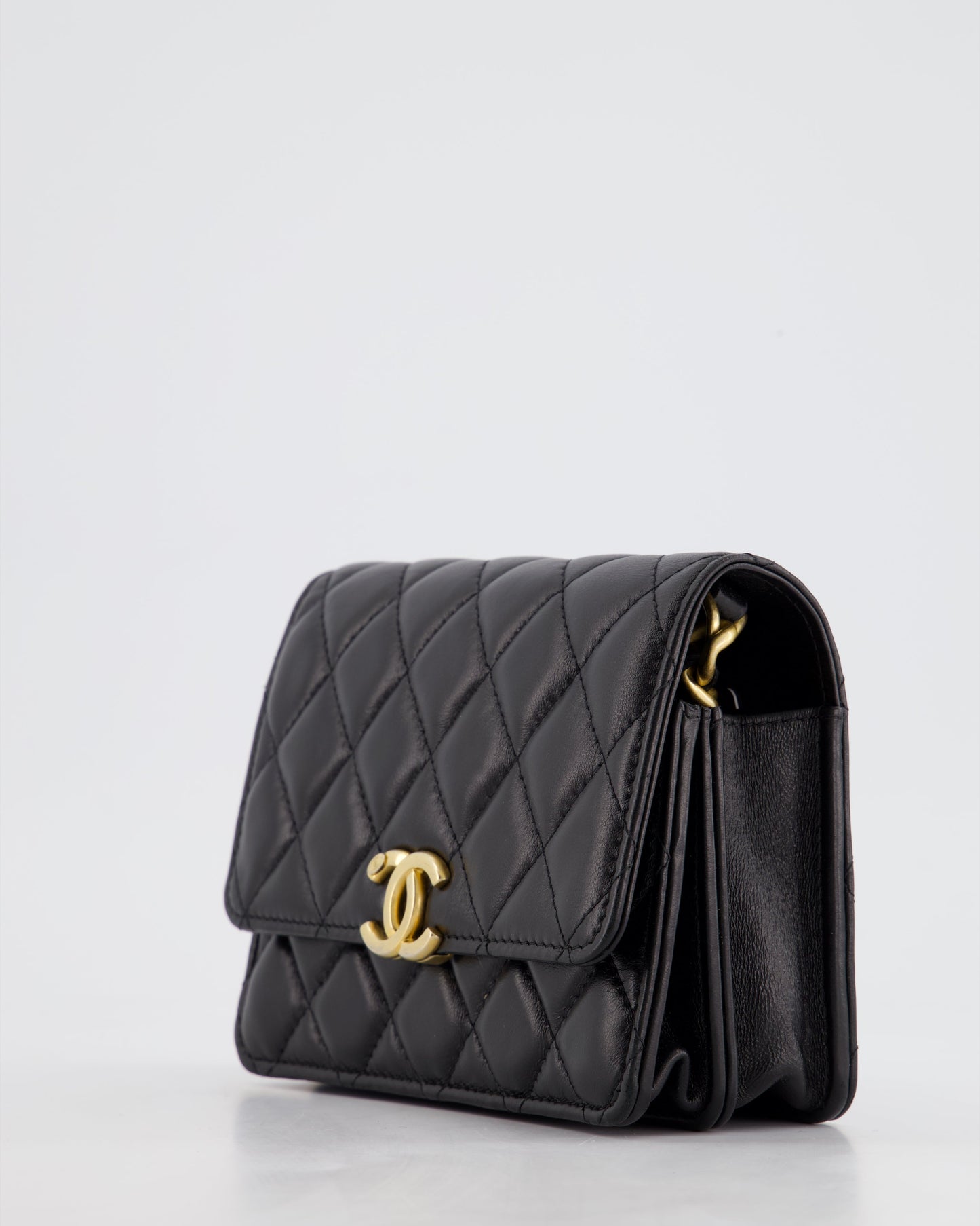 *HOT* Chanel Black Mini Seasonal Flap Bag In Lambskin Leather with Gold & Black Hardware