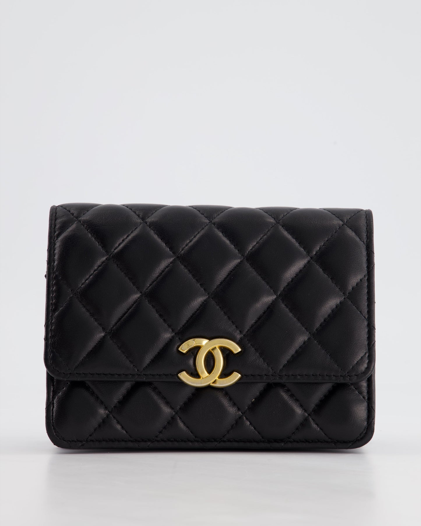 *HOT* Chanel Black Mini Seasonal Flap Bag In Lambskin Leather with Gold & Black Hardware