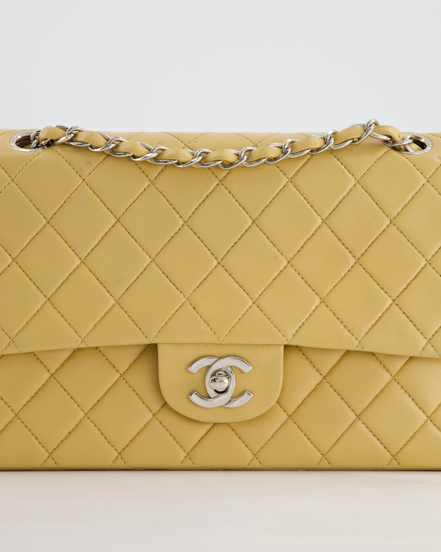 Chanel Vintage Beige Classic Medium Double Flap Bag in Lambskin Leather with Silver Hardware