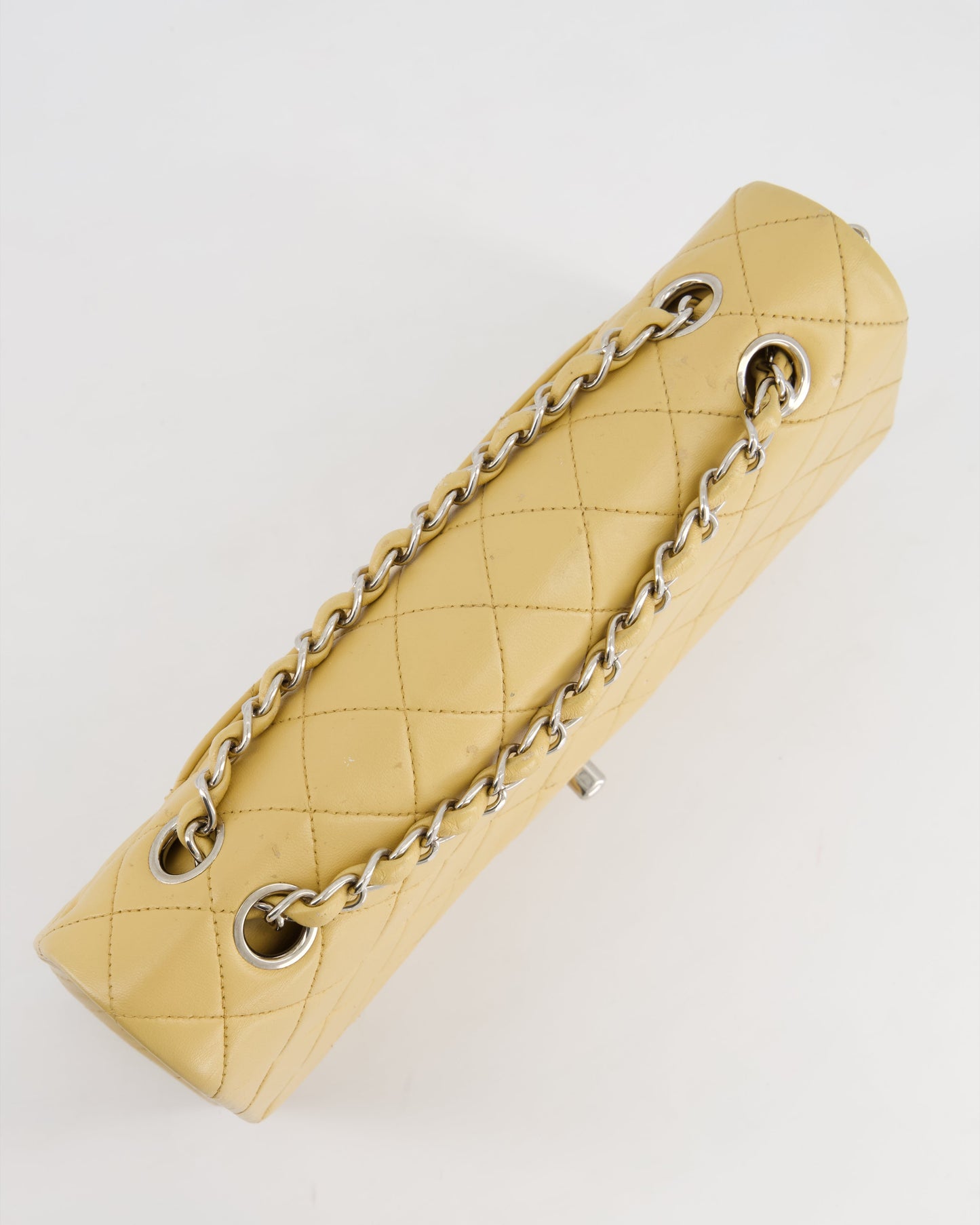 Chanel Vintage Beige Classic Medium Double Flap Bag in Lambskin Leather with Silver Hardware