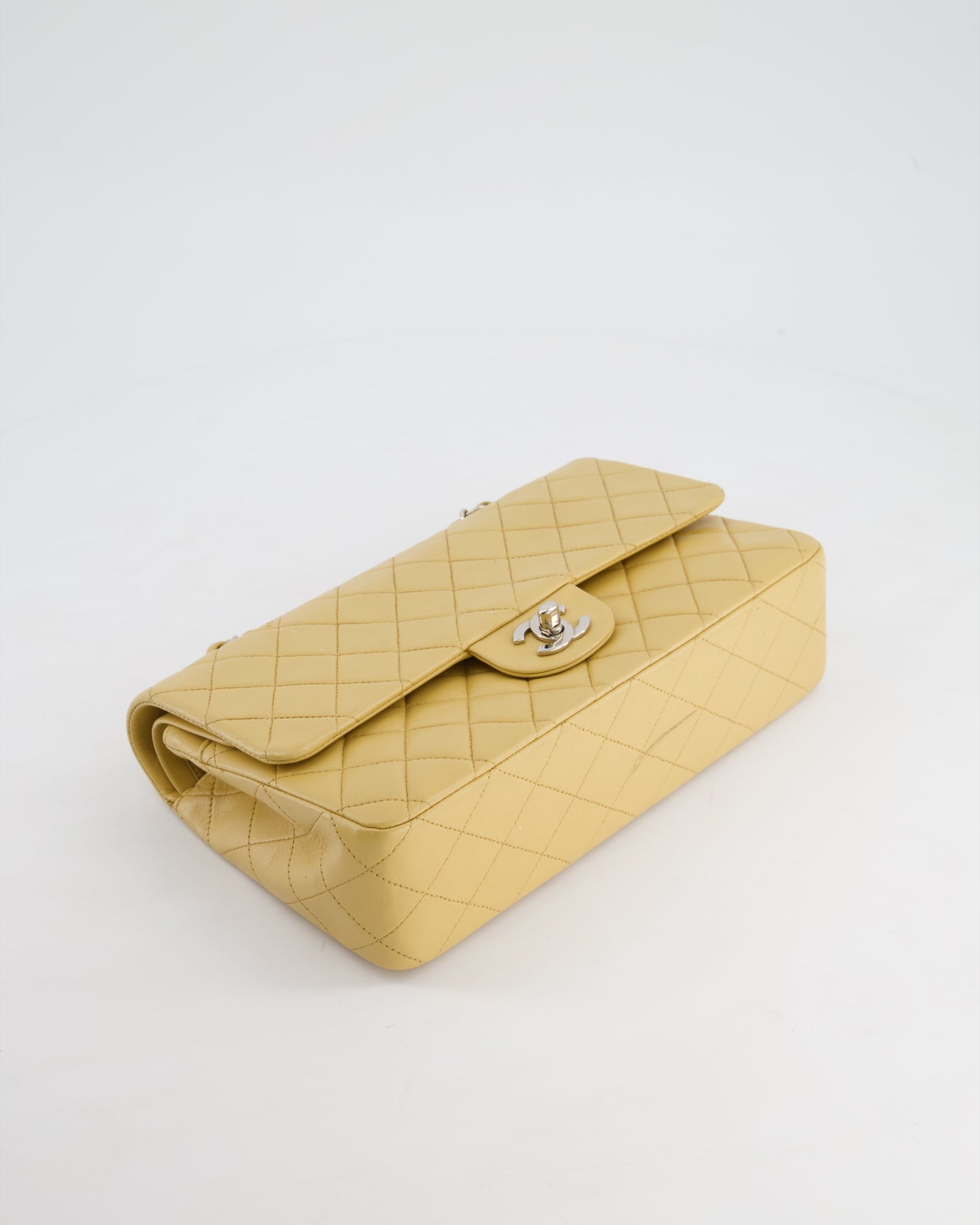 Chanel Vintage Beige Classic Medium Double Flap Bag in Lambskin Leather with Silver Hardware