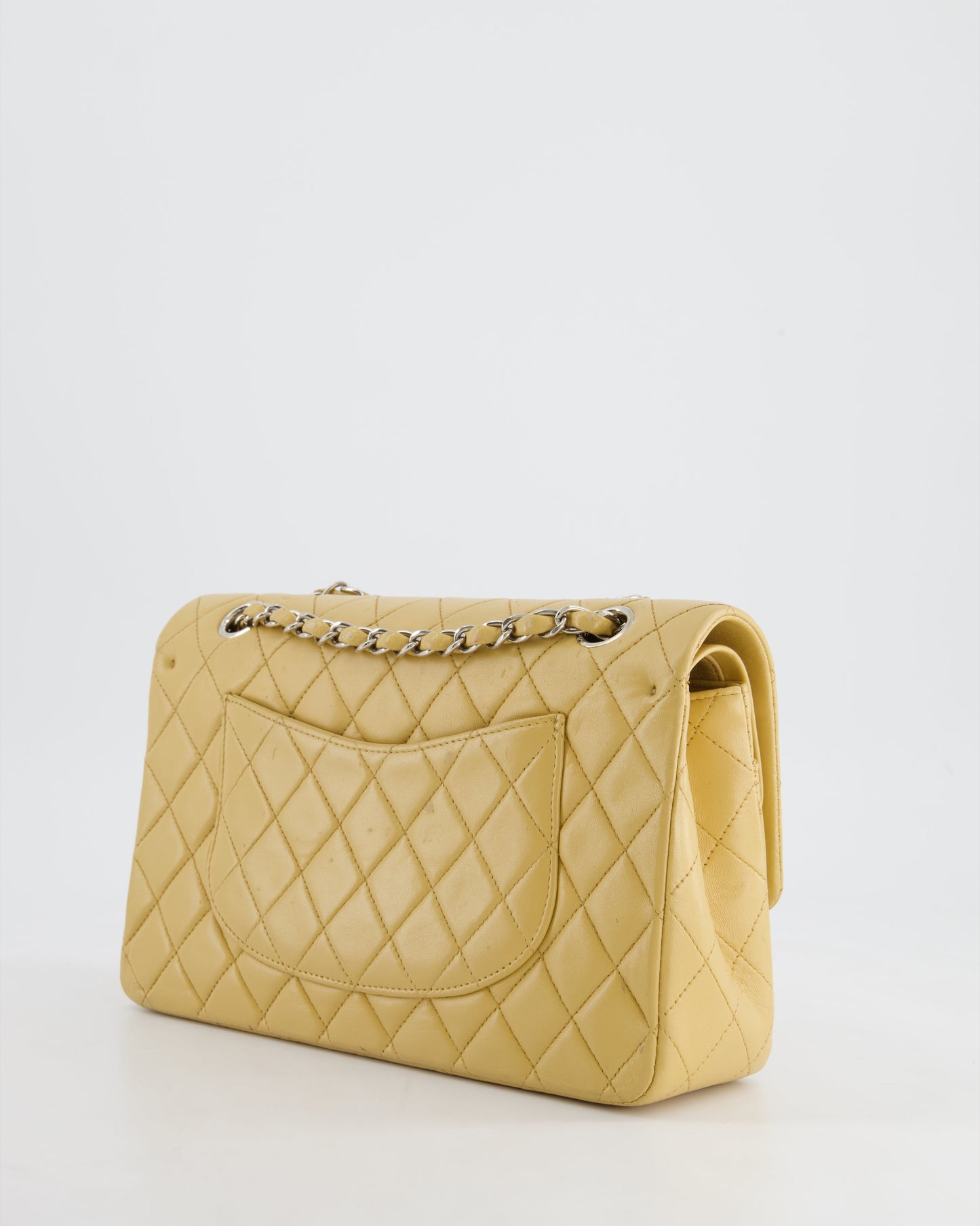 Chanel Vintage Beige Classic Medium Double Flap Bag in Lambskin Leather with Silver Hardware