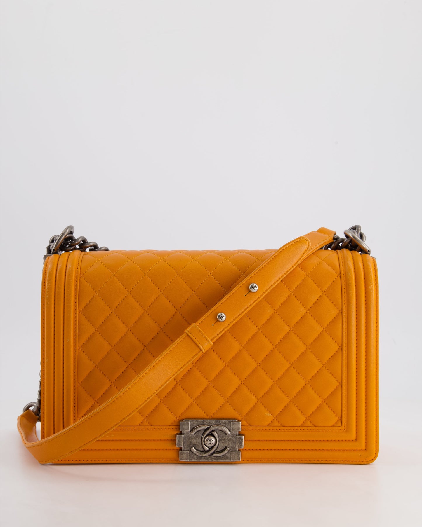 Chanel Orange Medium Boy Bag in Lambskin Leather with Ruthenium Hardware
