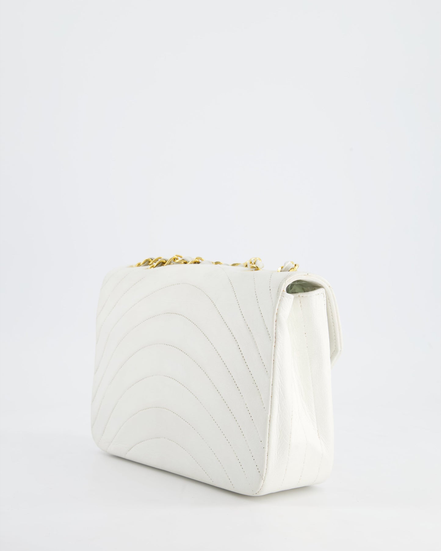 Chanel White Half Moon Curve Flap Vintage Quilted Bag With 24k Gold Hardware