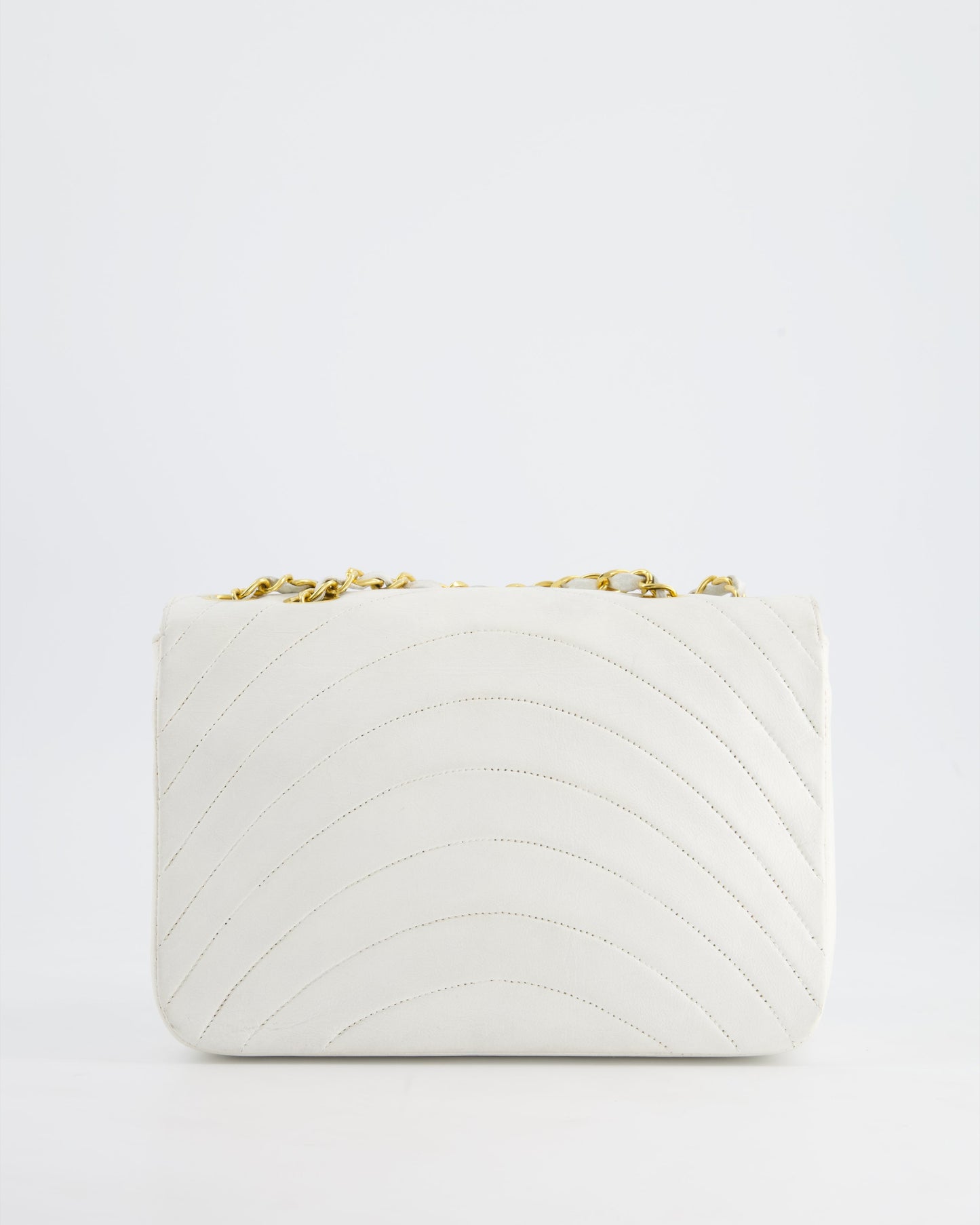 Chanel White Half Moon Curve Flap Vintage Quilted Bag With 24k Gold Hardware