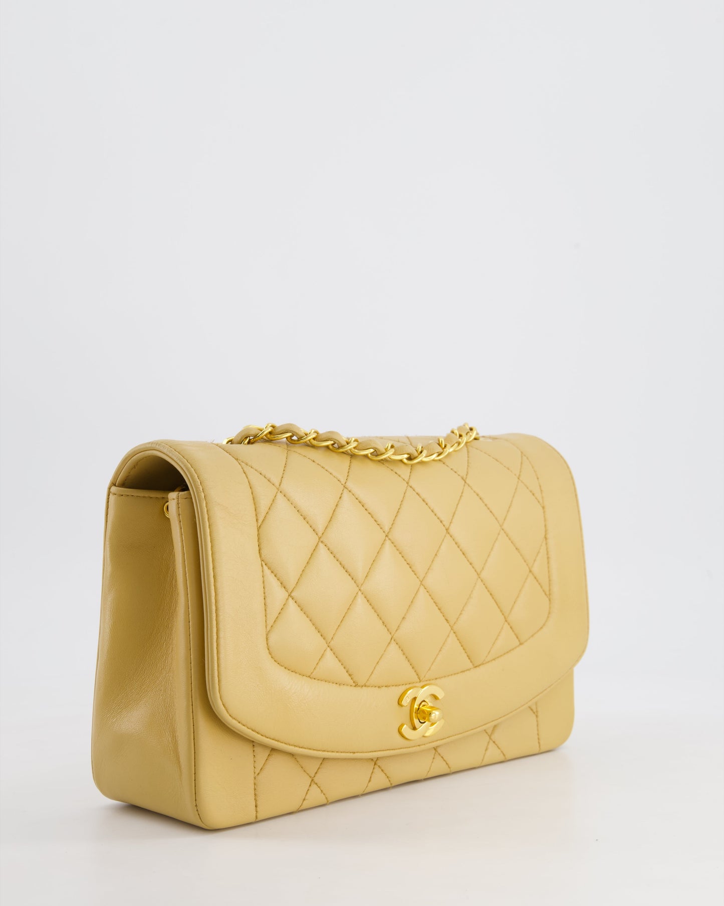Chanel Vintage Single Flap Diana Bag in Beige Lambskin Leather With 24K Gold Hardware