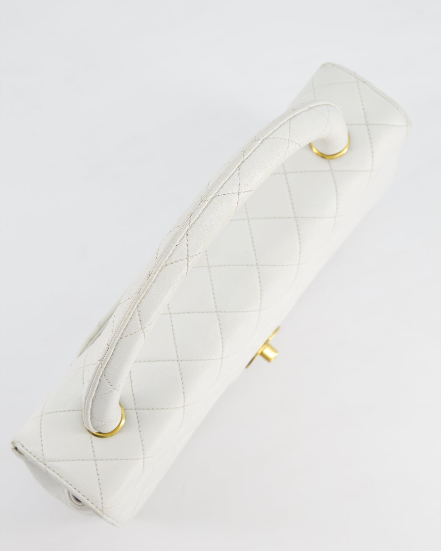 Chanel Vintage White Matelasse Leather Top Handle Bag with 24K Gold Hardware