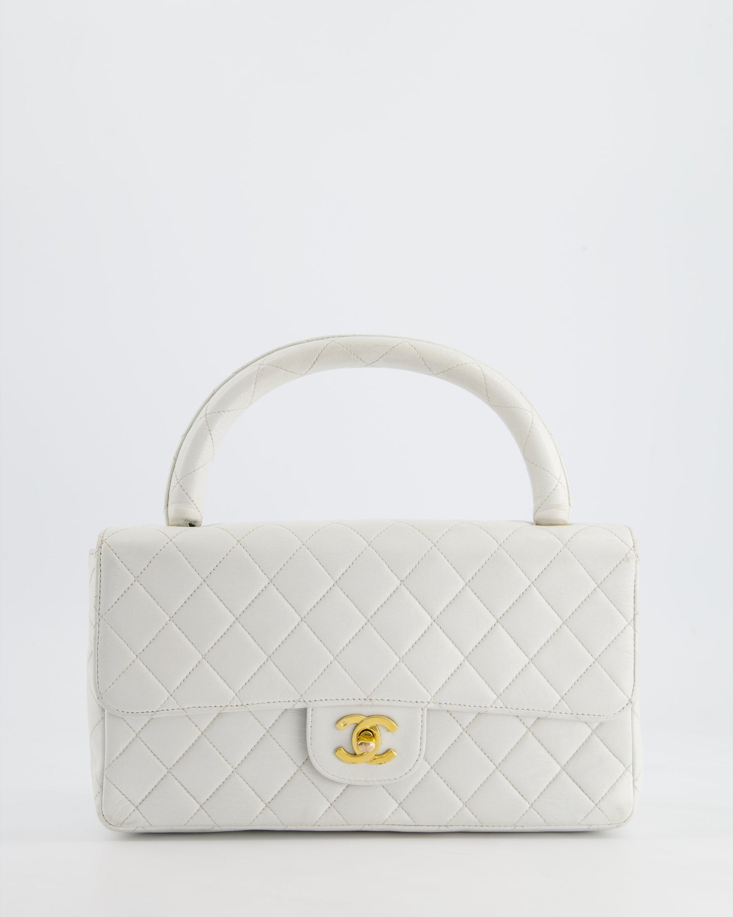 Chanel Vintage White Matelasse Leather Top Handle Bag with 24K Gold Hardware