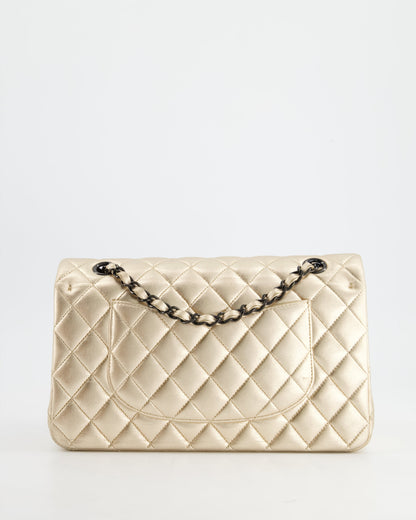 *SUPER RARE* Chanel Metallic Gold Medium Classic Double Flap Bag in Lambskin Leather with Black Hardware
