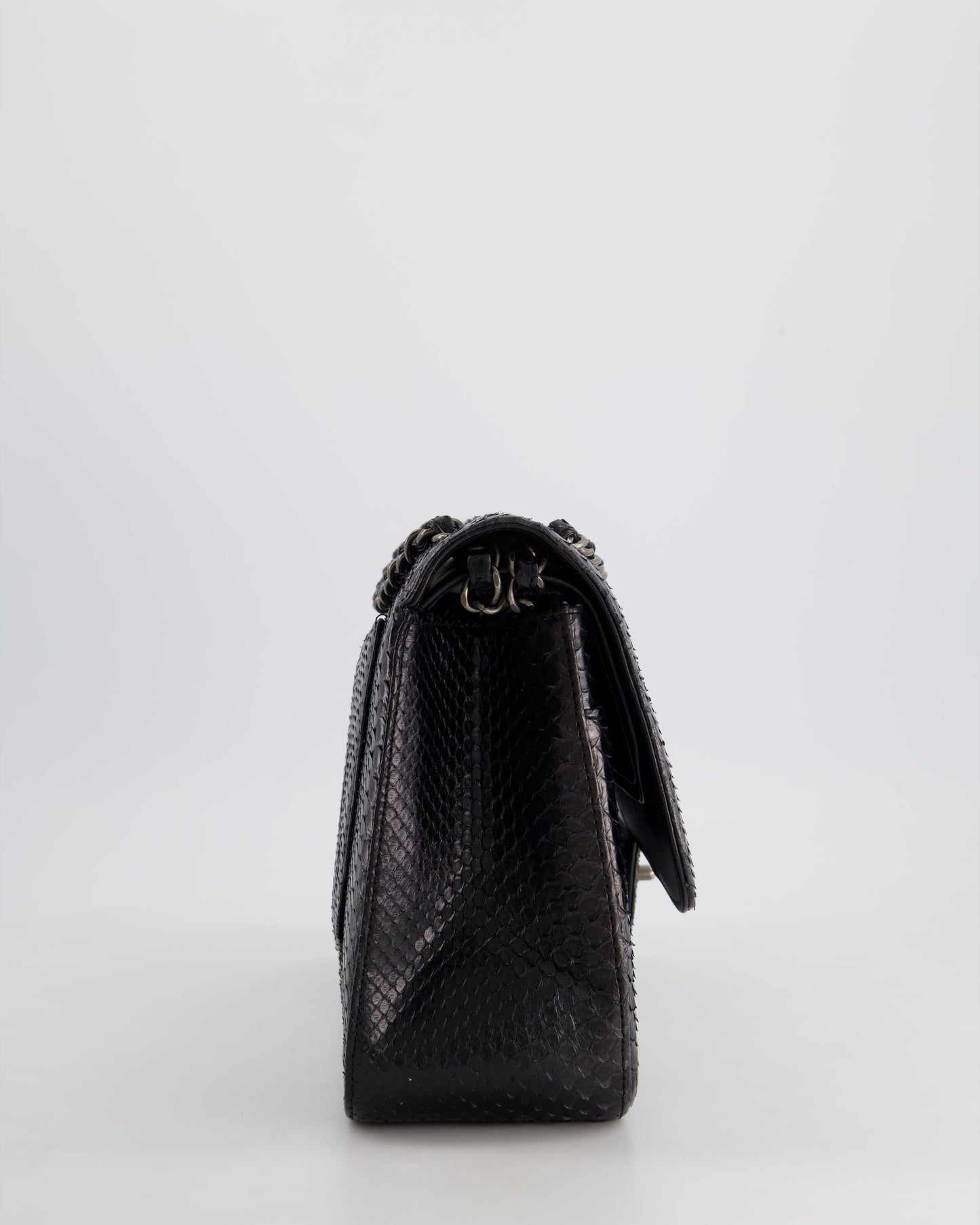 Chanel Black and Brown Python Leather Jumbo Classic Double Flap Bag with Gunmetal Hardware