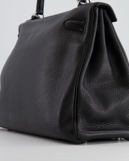 Hermès Kelly Retourne 32cm Bag in Black Clemence Taurillon Leather with Palladium Hardware