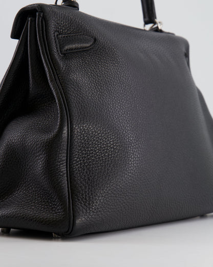 Hermès Kelly Retourne 32cm Bag in Black Clemence Taurillon Leather with Palladium Hardware