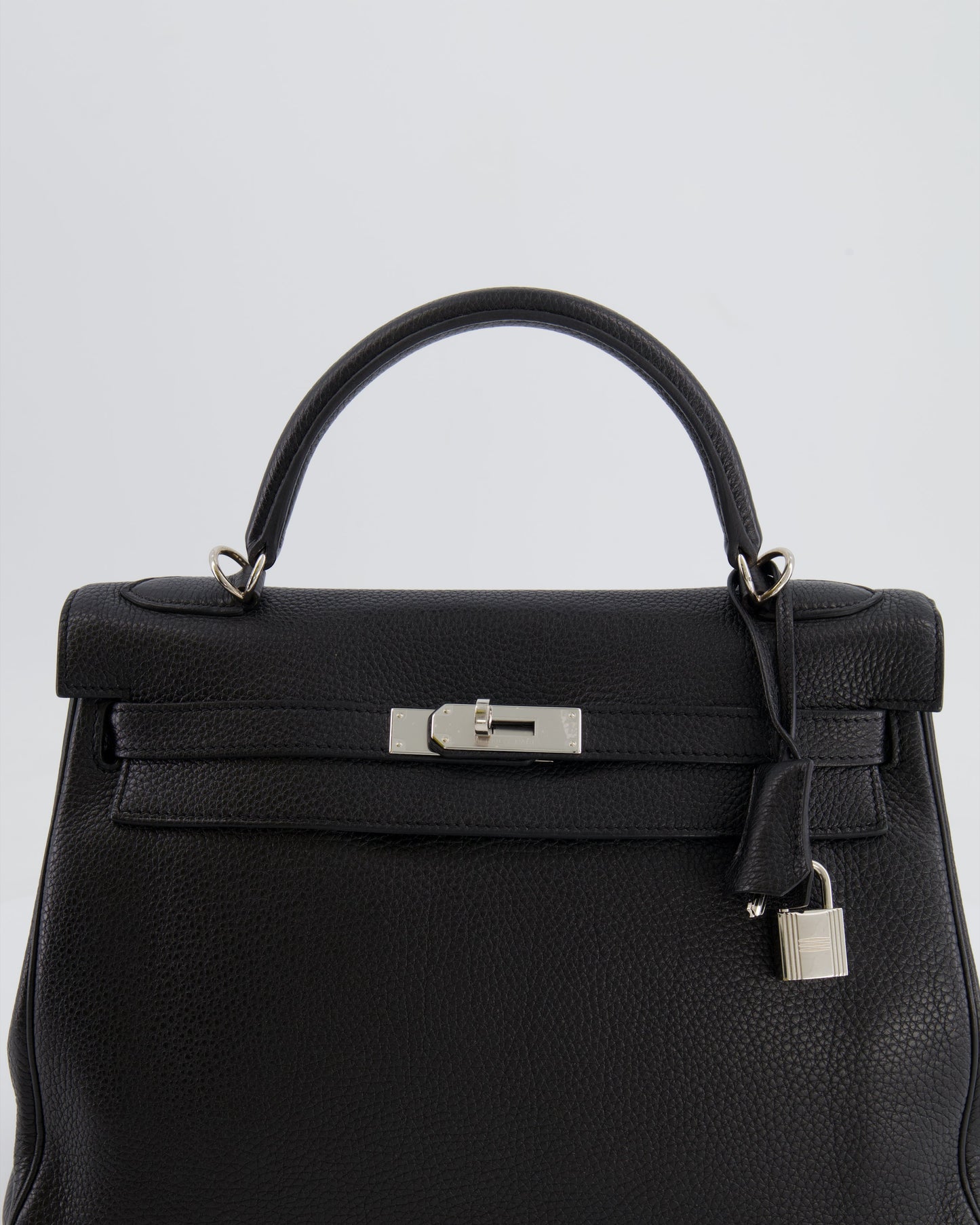 Hermès Kelly Retourne 32cm Bag in Black Clemence Taurillon Leather with Palladium Hardware