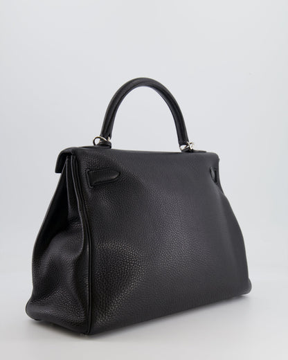 Hermès Kelly Retourne 32cm Bag in Black Clemence Taurillon Leather with Palladium Hardware
