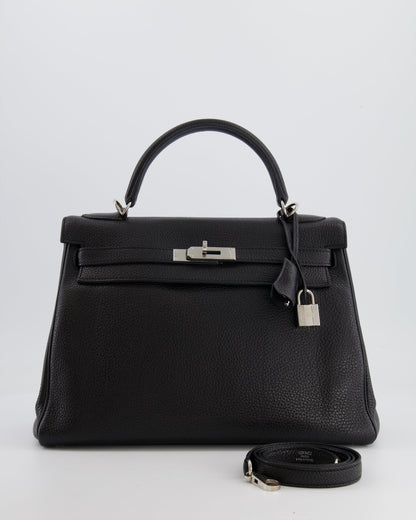 Hermès Kelly Retourne 32cm Bag in Black Clemence Taurillon Leather with Palladium Hardware
