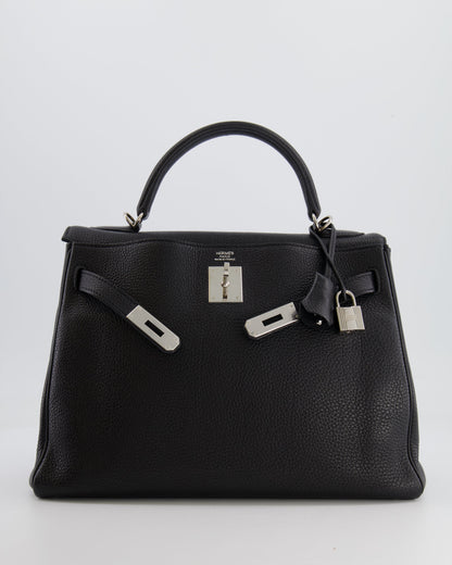 Hermès Kelly Retourne 32cm Bag in Black Clemence Taurillon Leather with Palladium Hardware