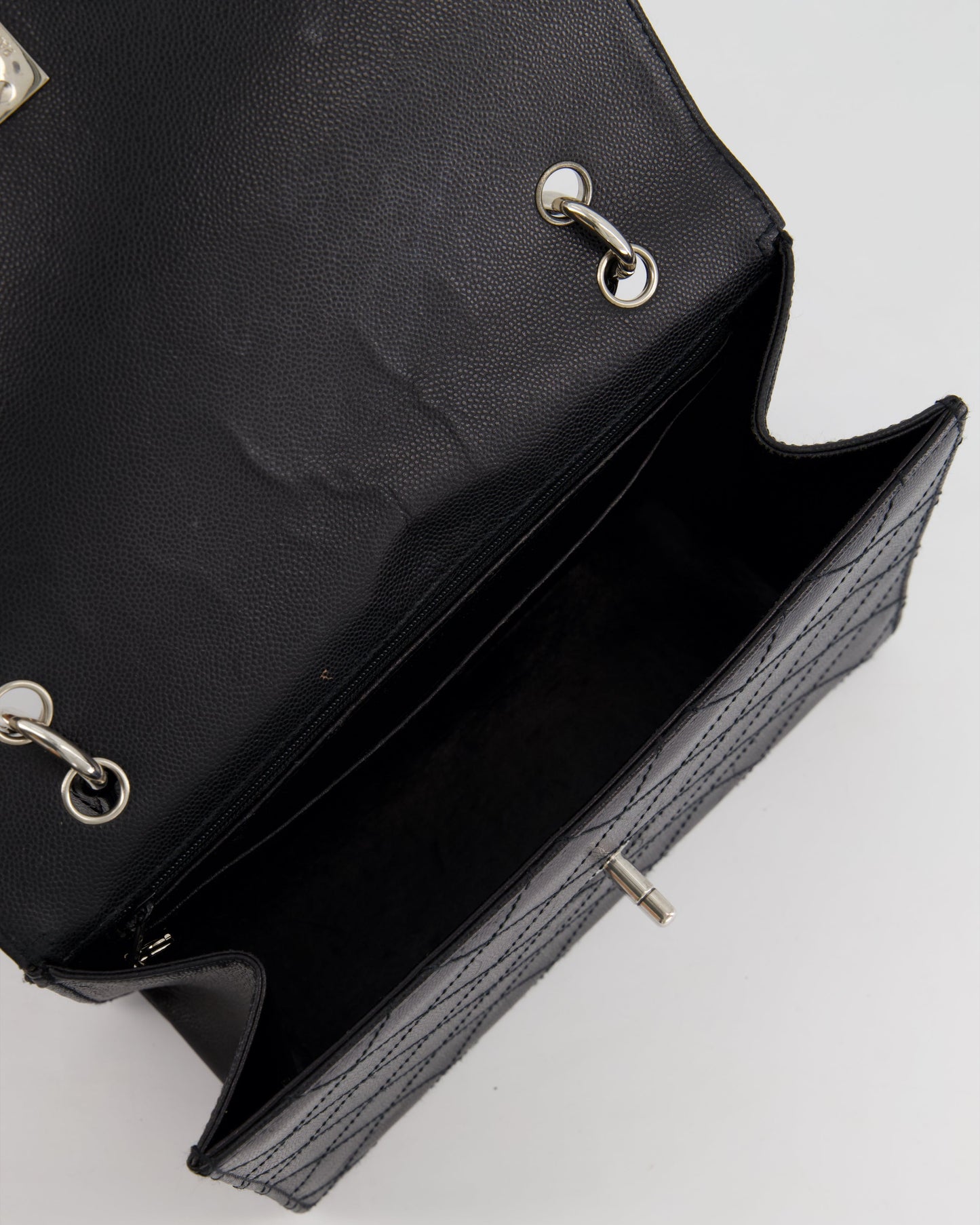 Chanel Vintage Black Top Handle Bag in Caviar Leather with Silver Hardware