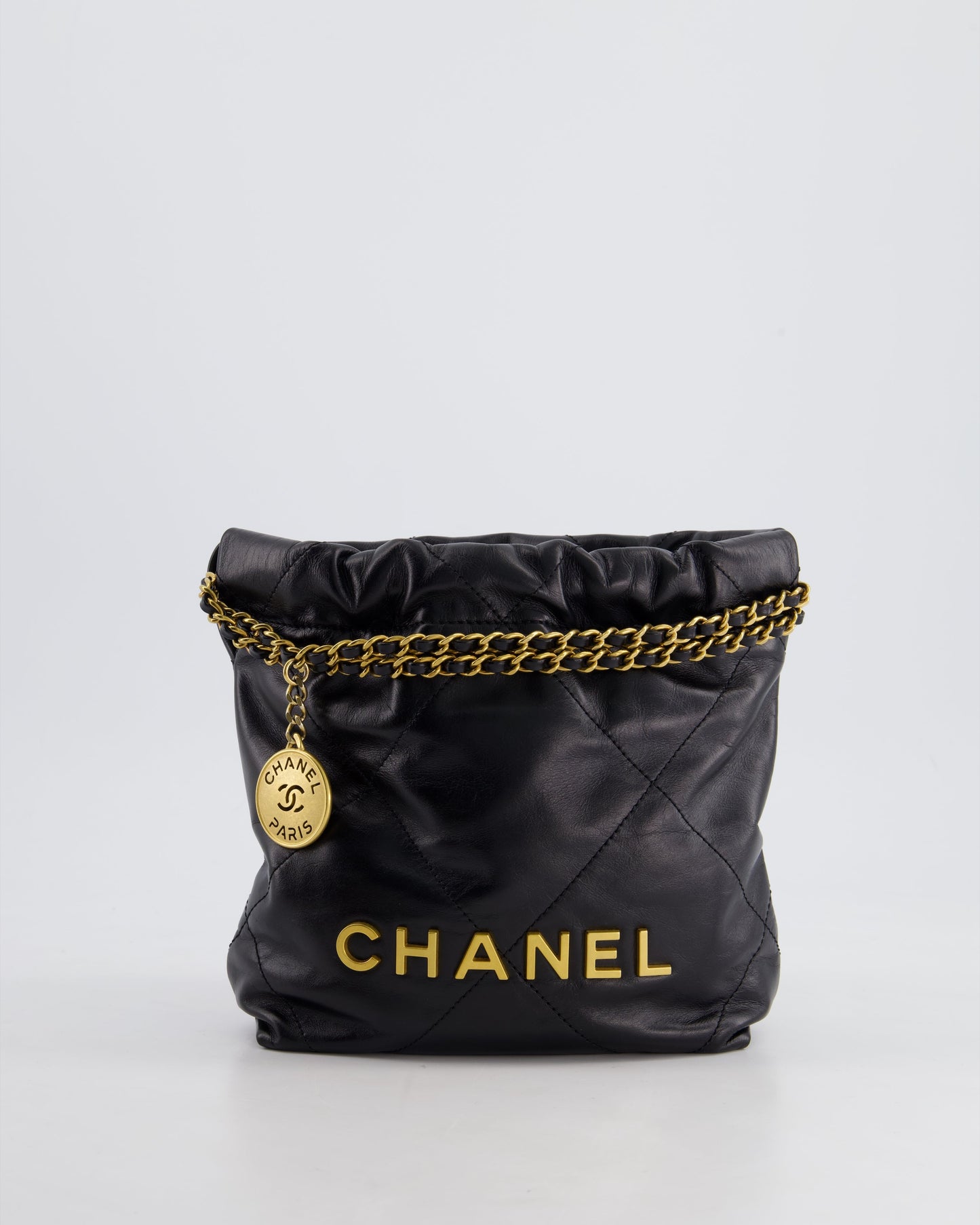 Chanel 22 Mini Hobo Bag in Black Shiny Lambskin with Brushed Gold Hardware