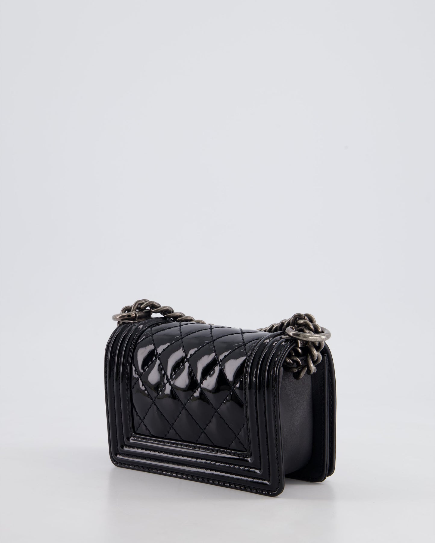 Chanel Black Patent Mini Boy Bag with Ruthenium Hardware