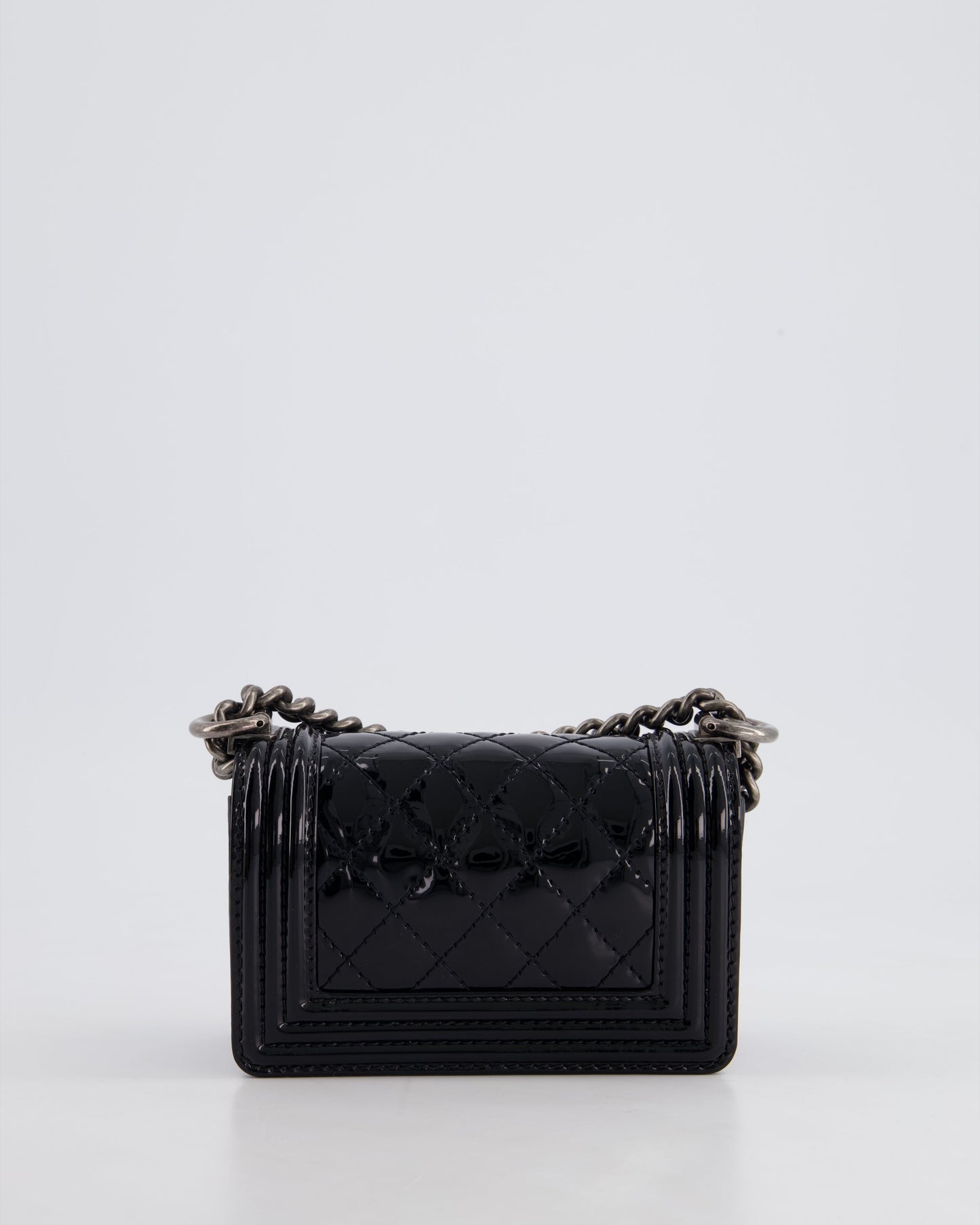 Chanel Black Patent Mini Boy Bag with Ruthenium Hardware