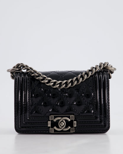 Chanel Black Patent Mini Boy Bag with Ruthenium Hardware