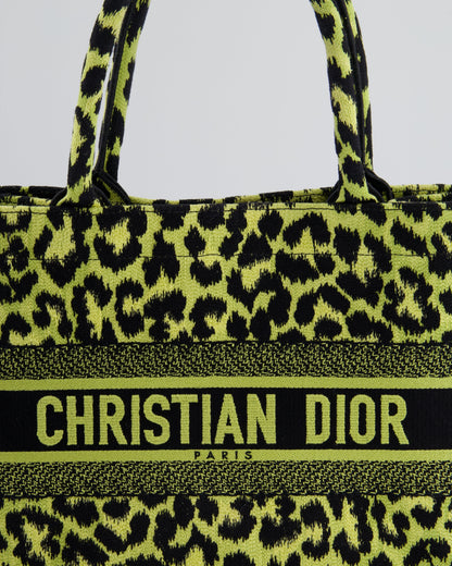 Christian Dior Medium Lime & Black Leopard Print Canvas Book Tote Bag RRP £2500