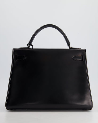*SUPER RARE* Hermès So Black Kelly Retourne 32cm in Box Calfskin Leather and Black Hardware