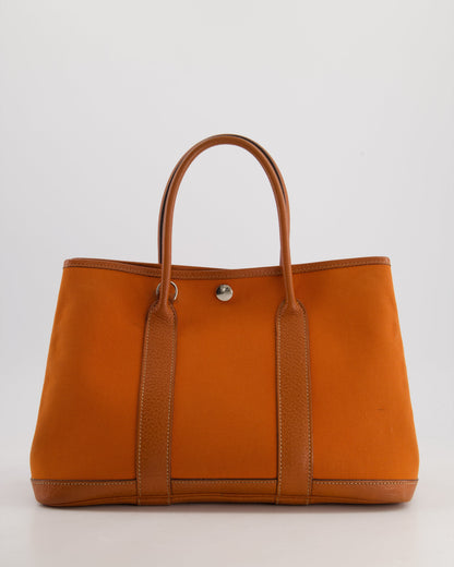 Hermès Garden Party 30cm Bag in Potiron Orange Canvas and Terre Battue Negonda Leather with Palladium Hardware