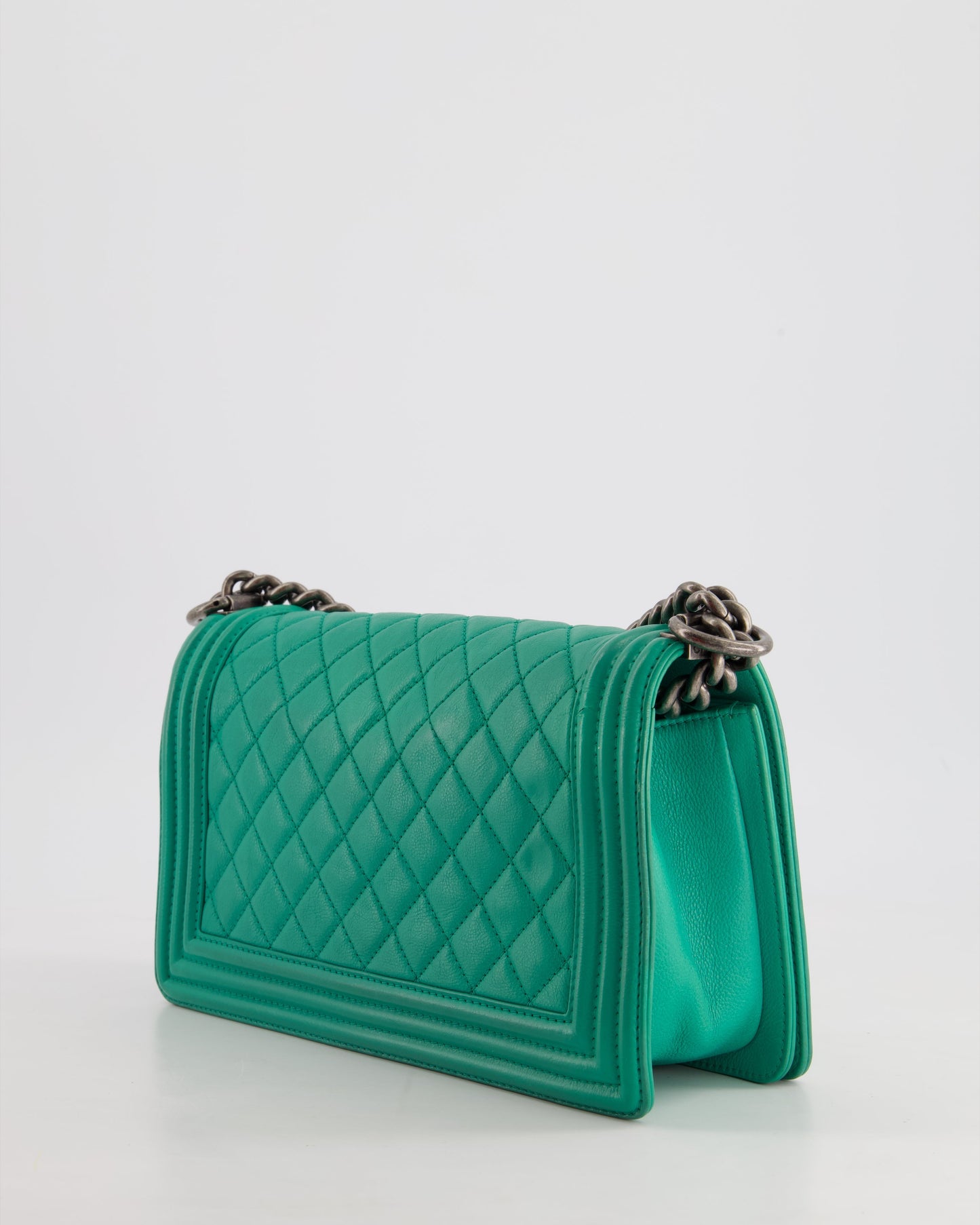 *HOT* Chanel Mint Green Medium Boy Bag in Calfskin Leather with Ruthenium Hardware