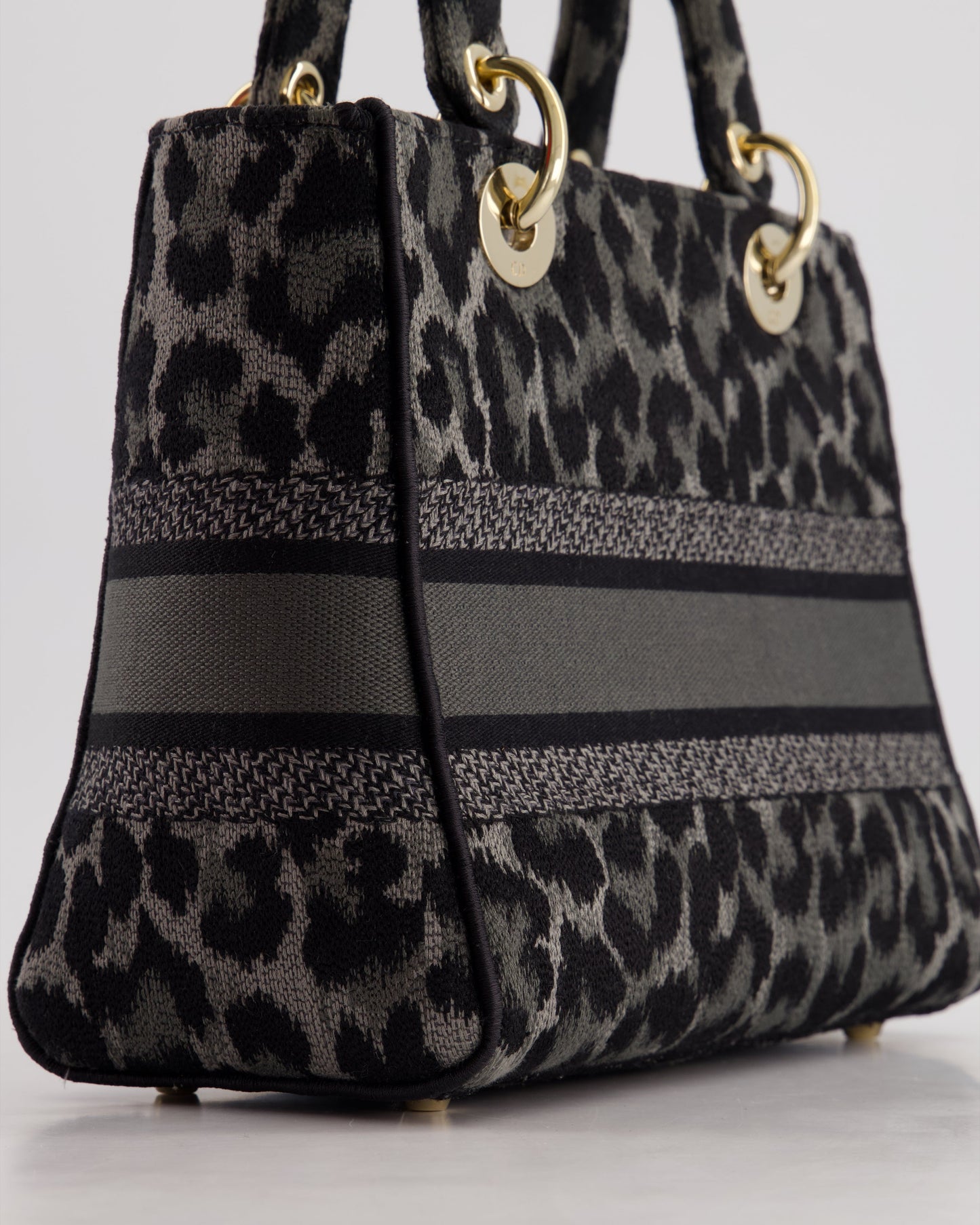 Christian Dior Medium Lady D-Lite in Grey & Black Mizza Embroidery with Champagne Gold Hardware RRP £3700