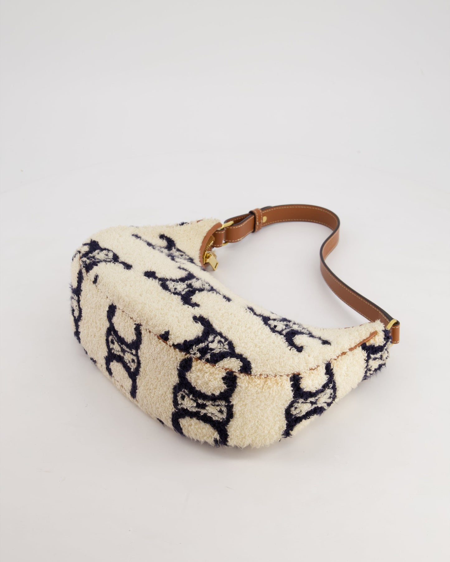 Celine Cream Ava Bag in Shearling with Brown Leather Strap and Gold Hardware Bag