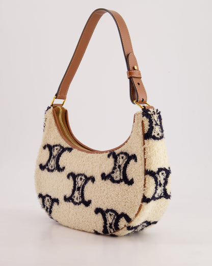 Celine Cream Ava Bag in Shearling with Brown Leather Strap and Gold Hardware Bag