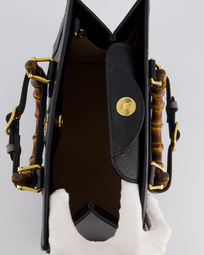 Gucci Black Diana Medium Tote Leather Bag with Shiny Antique Gold Hardware & Bamboo Handle RRP £3,170