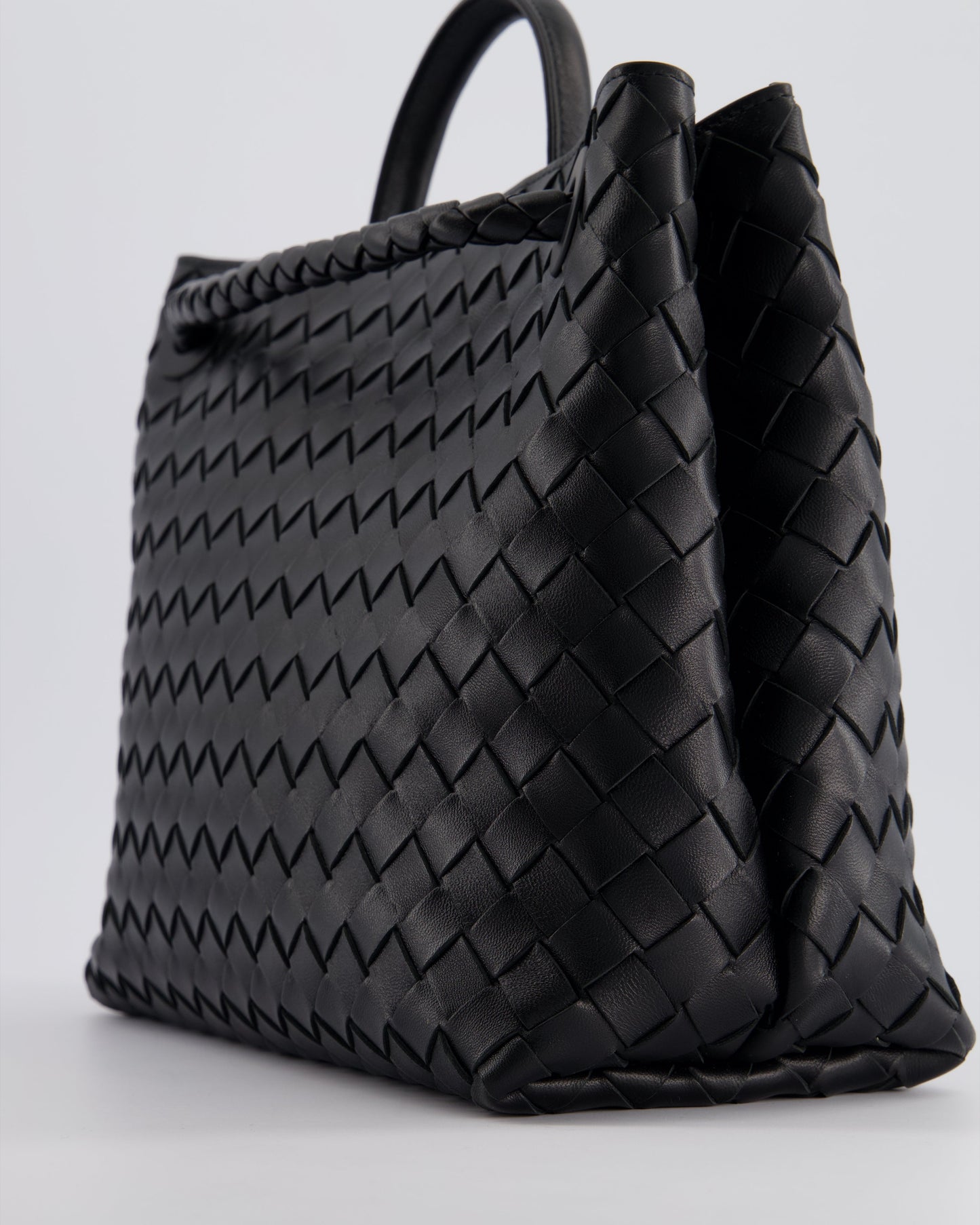 Bottega Veneta Black Andiamo Medium Intrecciato Leather Top Handle Bag with Sliding Cross-Body and Gold Knot Hardware RRP £4,030