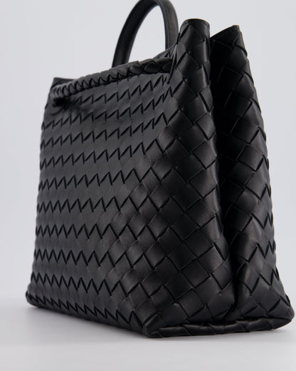 Bottega Veneta Black Andiamo Medium Intrecciato Leather Top Handle Bag with Sliding Cross-Body and Gold Knot Hardware RRP £4,030