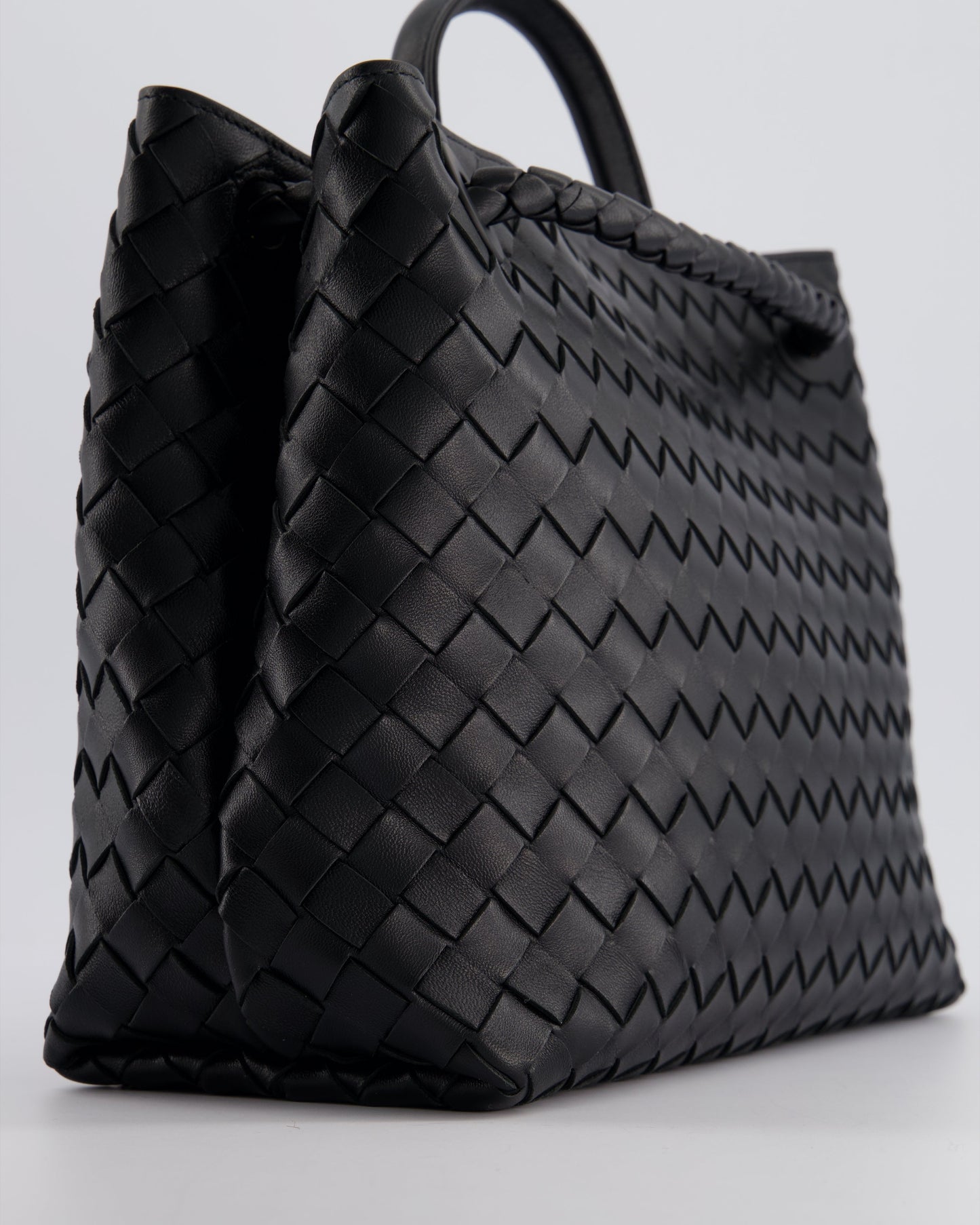 Bottega Veneta Black Andiamo Medium Intrecciato Leather Top Handle Bag with Sliding Cross-Body and Gold Knot Hardware RRP £4,030