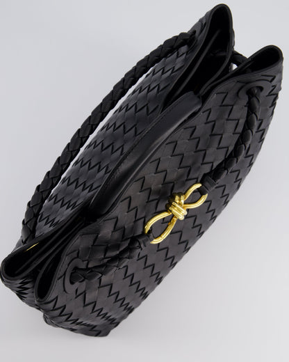 Bottega Veneta Black Andiamo Medium Intrecciato Leather Top Handle Bag with Sliding Cross-Body and Gold Knot Hardware RRP £4,030