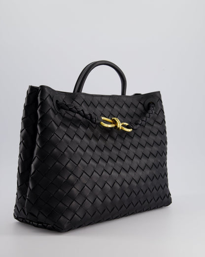 Bottega Veneta Black Andiamo Medium Intrecciato Leather Top Handle Bag with Sliding Cross-Body and Gold Knot Hardware RRP £4,030