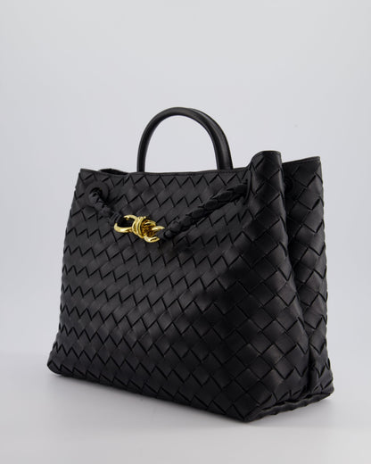 Bottega Veneta Black Andiamo Medium Intrecciato Leather Top Handle Bag with Sliding Cross-Body and Gold Knot Hardware RRP £4,030