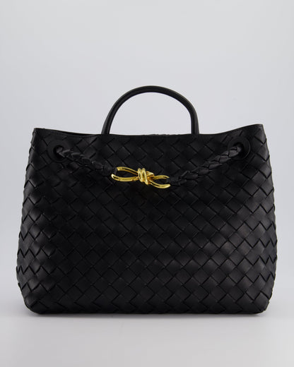 Bottega Veneta Black Andiamo Medium Intrecciato Leather Top Handle Bag with Sliding Cross-Body and Gold Knot Hardware RRP £4,030