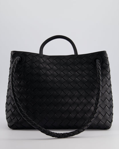Bottega Veneta Black Andiamo Medium Intrecciato Leather Top Handle Bag with Sliding Cross-Body and Gold Knot Hardware RRP £4,030