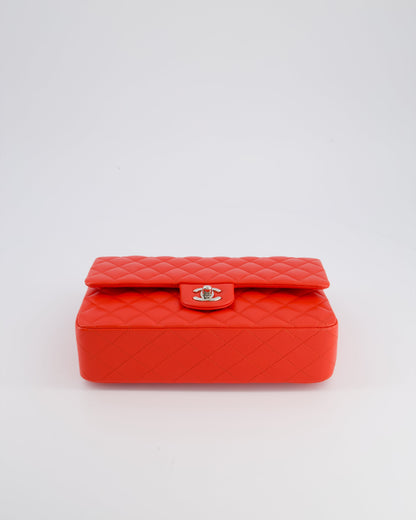 Chanel Scarlet Red Medium Classic Double Flap Bag in Lambskin Leather with Silver Hardware