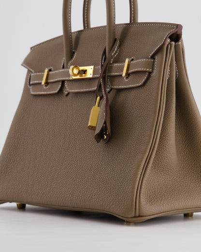 *HOT* Hermès Birkin Retourne 25cm Bag in Etoupe Togo Leather with Gold Hardware