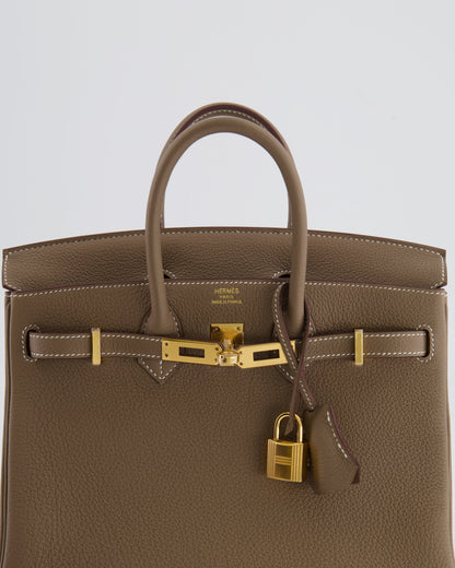 *HOT* Hermès Birkin Retourne 25cm Bag in Etoupe Togo Leather with Gold Hardware