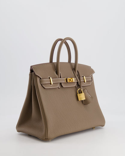 *HOT* Hermès Birkin Retourne 25cm Bag in Etoupe Togo Leather with Gold Hardware