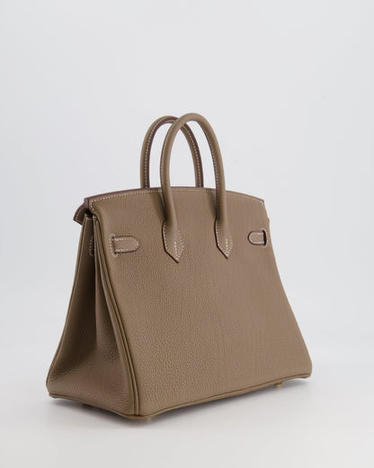 *HOT* Hermès Birkin Retourne 25cm Bag in Etoupe Togo Leather with Gold Hardware