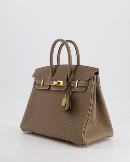 *HOT* Hermès Birkin Retourne 25cm Bag in Etoupe Togo Leather with Gold Hardware